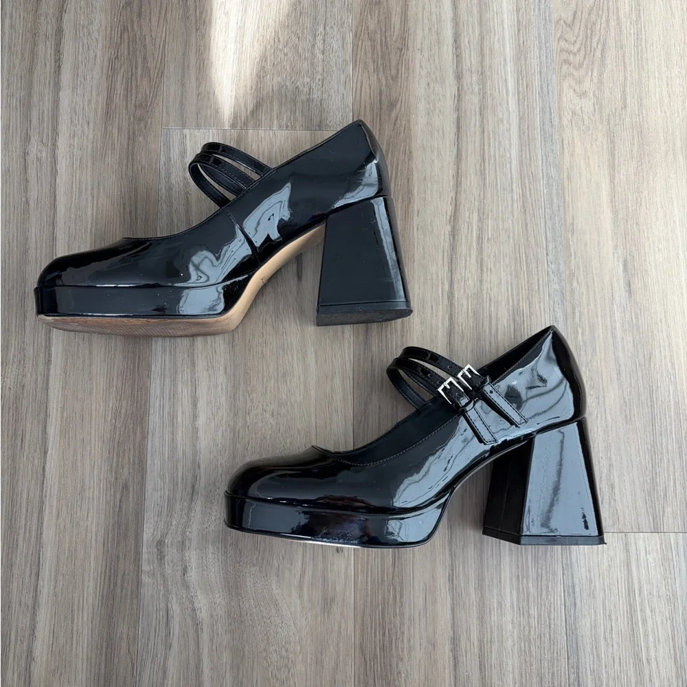 ALDO Black Patent Leather Platform Mary Jane Heels - Picture 3 of 7